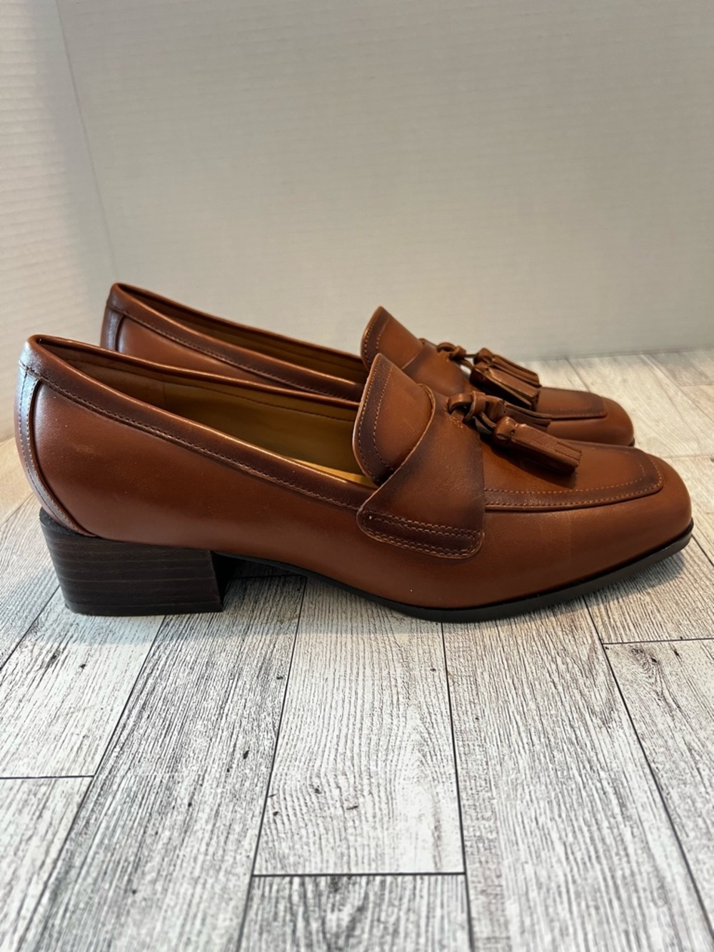 Easy Spirit Eflex SeDrew Block Heel Slip-On Tassels Loafers Cognac Women’s 8.5M